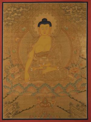 24K Gold Style Original Tibetan Buddhist Painting Of Shakyamuni Buddha Thanka